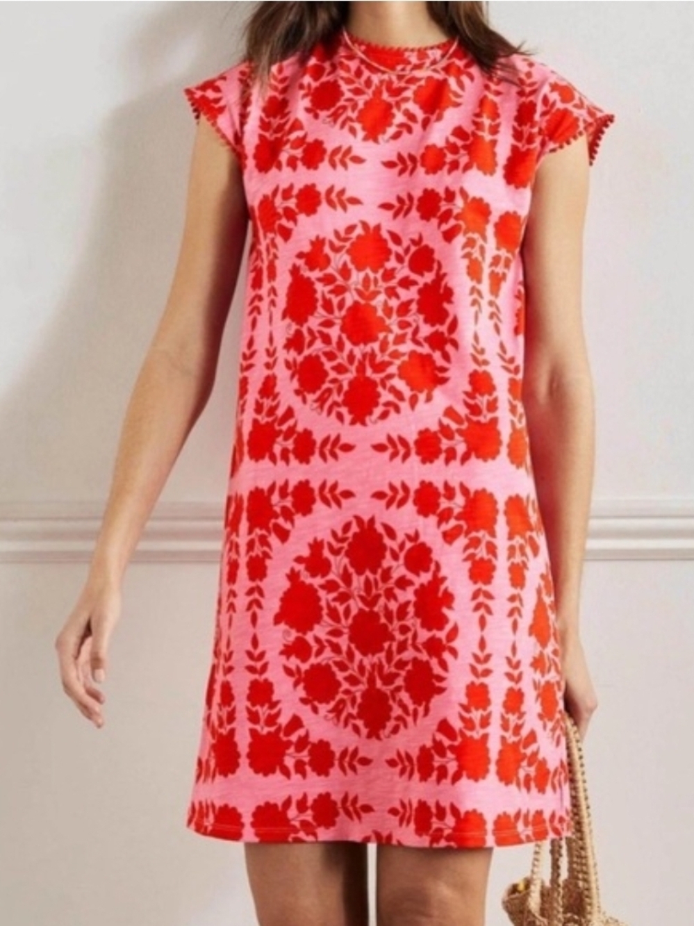 Boden Pink and Red Floral Shift Dress - Size 14L